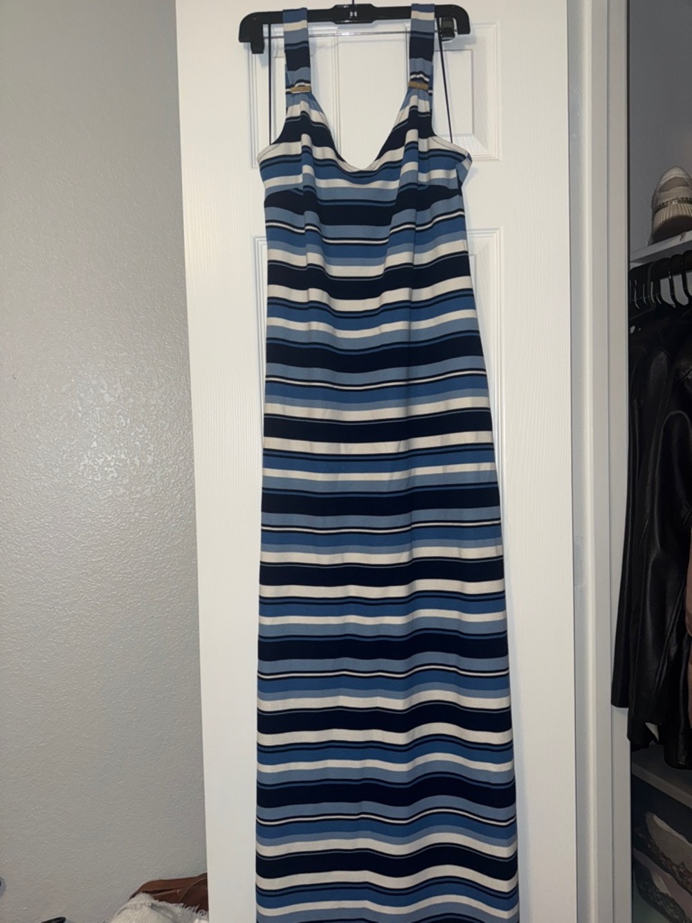 Michael Kors Blue and White Striped Maxi Dress